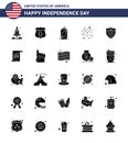 Set of 25 Vector Solid Glyph on 4th July USA Independence Day such as american; american; security; fire; usa