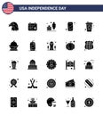 Set of 25 Vector Solid Glyph on 4th July USA Independence Day such as cola; cola; adobe; soda; beer