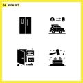 Set of 4 Vector Solid Glyphs on Grid for appliances, browser, refrigerator, transport, development