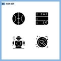 Pack of 4 Modern Solid Glyphs Signs and Symbols for Web Print Media such as baseball, circle, delete, technology, ring