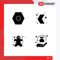 Set of 4 Vector Solid Glyphs on Grid for basic, ginger, arrow, multimedia, halloween