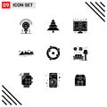 9 Thematic Vector Solid Glyphs and Editable Symbols of biology, atom, online, cliff, landscape