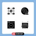 Set of 4 Vector Solid Glyphs on Grid for blockchain, storage device, pp, compact disc, design Royalty Free Stock Photo