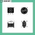 Set of 4 Vector Solid Glyphs on Grid for board, baby crib, fire, no smoke, internet