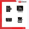 Set of 4 Vector Solid Glyphs on Grid for business, debate, globe, argument, vehicle Royalty Free Stock Photo