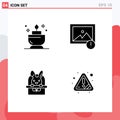 Set of 4 Vector Solid Glyphs on Grid for candle, holiday, alert, bascket, warning