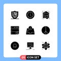 Set of 9 Vector Solid Glyphs on Grid for check, server, products, database, estate