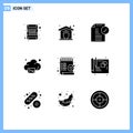 Set of 9 Vector Solid Glyphs on Grid for checklist, technology, approved, image, cloud