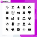 Set of 25 Vector Solid Glyphs on Grid for controls, editorial, illustration, can, meloman