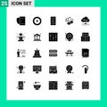Set of 25 Vector Solid Glyphs on Grid for data, cloud, sound, share, hanging