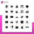 Set of 25 Vector Solid Glyphs on Grid for data, game, ecology, sport, finish