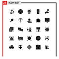 Set of 25 Vector Solid Glyphs on Grid for debt, help, education, mobile, heart