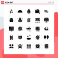 Set of 25 Vector Solid Glyphs on Grid for dollar, no, easter, money, commerce