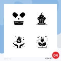 Set of 4 Vector Solid Glyphs on Grid for drug, fund, cake, sweet, venture