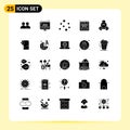 Set of 25 Vector Solid Glyphs on Grid for dumbbell, web, update, online, article