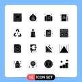 Set of 16 Vector Solid Glyphs on Grid for eco, billiards, spring, pool, snooker