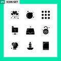 Set of 9 Vector Solid Glyphs on Grid for financial, send, design, outbox, server