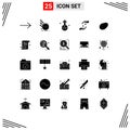 Set of 25 Vector Solid Glyphs on Grid for food, shahada, lab, help, faith