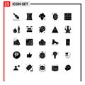Set of 25 Vector Solid Glyphs on Grid for form, education, secure, timer, watch Royalty Free Stock Photo