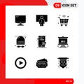 Set of 9 Vector Solid Glyphs on Grid for game, activities, person, wifi, internet of things