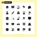 Set of 25 Vector Solid Glyphs on Grid for game, cards, growth, american, bloons