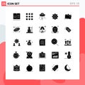 Set of 25 Vector Solid Glyphs on Grid for game, gear, space ship, general, alien Royalty Free Stock Photo