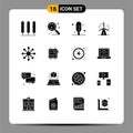 Set of 16 Vector Solid Glyphs on Grid for health, snowflake, thermometer, snow, power