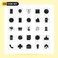 Set of 25 Vector Solid Glyphs on Grid for hobby, dvd, calipers, cd, printer