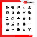 Set of 25 Vector Solid Glyphs on Grid for hot, professor, secure, person, sleep