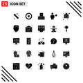 Set of 25 Vector Solid Glyphs on Grid for human, body, marketing, blocked, transportation