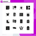 Set of 16 Vector Solid Glyphs on Grid for image, collage, settings, suggestion, idea