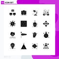 Set of 16 Vector Solid Glyphs on Grid for internet advertising, love, study, heart, couple