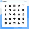 Set of 25 Vector Solid Glyphs on Grid for meal, drink, seo, talk, discussion