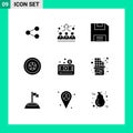 Set of 9 Vector Solid Glyphs on Grid for media player, money, diskette, medal, independece