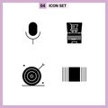 Set of 4 Vector Solid Glyphs on Grid for mic, aim, ui, ecommerce, marketing