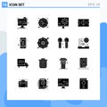 Set of 16 Vector Solid Glyphs on Grid for mobile, field, pie, basketball, error Royalty Free Stock Photo