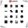 Set of 16 Vector Solid Glyphs on Grid for movember, moustache, fire, hardware, computers