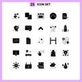 Set of 25 Vector Solid Glyphs on Grid for painting, creative, building, hang up, decline
