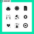 Set of 9 Vector Solid Glyphs on Grid for paling, barrier rope, orbit, investment, document