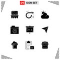 Set of 9 Vector Solid Glyphs on Grid for pin, studies, sun, education, network