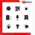 Set of 9 Vector Solid Glyphs on Grid for price, invoice, season, commerce, twitter