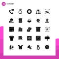 Set of 25 Vector Solid Glyphs on Grid for processing, design, float, workers, meeting time