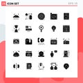 Modern Set of 25 Solid Glyphs Pictograph of radio, network, line, file, data