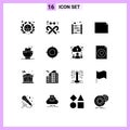 Set of 16 Vector Solid Glyphs on Grid for rice, chinese, abacus, landscape, document