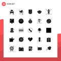 Set of 25 Vector Solid Glyphs on Grid for shopping, man, transport, business, china