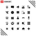 Set of 25 Vector Solid Glyphs on Grid for sleep, moon, sms, clock, message