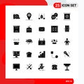 Set of 25 Vector Solid Glyphs on Grid for special, photographic lenses, easter, optical lens, rating Royalty Free Stock Photo