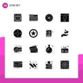 Set of 16 Vector Solid Glyphs on Grid for success, interface, synthesiser, communication, ad blocker