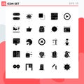 Set of 25 Vector Solid Glyphs on Grid for user, interface, media, video, favorite