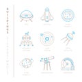 Set of vector space icons and concepts in mono thin line style Royalty Free Stock Photo